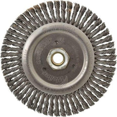 Weiler - 6" OD, 5/8-11 Arbor Hole, Knotted Steel Wheel Brush - 3/16" Face Width, 1-1/8" Trim Length, 0.02" Filament Diam, 12,500 RPM - Exact Tool & Supply