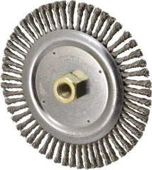 Weiler - 6-7/8" OD, 5/8-11 Arbor Hole, Knotted Stainless Steel Wheel Brush - 3/16" Face Width, 1-1/8" Trim Length, 0.02" Filament Diam, 9,000 RPM - Exact Tool & Supply