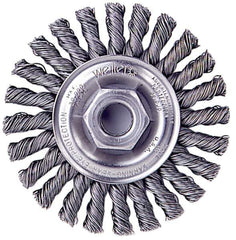 Weiler - 4" OD, 1/2-13 Arbor Hole, Knotted Stainless Steel Wheel Brush - 1/4" Face Width, 0.02" Filament Diam, 20,000 RPM - Exact Tool & Supply