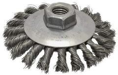 Weiler - 4" OD, 5/8-11 Arbor Hole, Knotted Steel Wheel Brush - 3/8" Face Width, 3/4" Trim Length, 0.014" Filament Diam, 12,500 RPM - Exact Tool & Supply