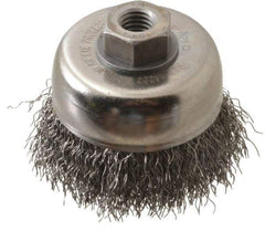 Weiler - 3" Diam, 1/2-13 Threaded Arbor, Steel Fill Cup Brush - 0.014 Wire Diam, 7/8" Trim Length, 14,000 Max RPM - Exact Tool & Supply