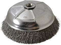 Weiler - 6" Diam, 5/8-11 Threaded Arbor, Steel Fill Cup Brush - 0.014 Wire Diam, 1-1/4" Trim Length, 6,600 Max RPM - Exact Tool & Supply