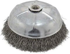 Weiler - 6" Diam, 5/8-11 Threaded Arbor, Steel Fill Cup Brush - 0.02 Wire Diam, 1-1/4" Trim Length, 6,600 Max RPM - Exact Tool & Supply
