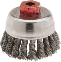 Weiler - 2-3/4" Diam, M10x1.50 Threaded Arbor, Steel Fill Cup Brush - 0.014 Wire Diam, 7/8" Trim Length, 14,000 Max RPM - Exact Tool & Supply