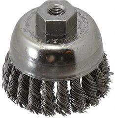 Weiler - 2-3/4" Diam, 3/8-24 Threaded Arbor, Steel Fill Cup Brush - 0.02 Wire Diam, 7/8" Trim Length, 14,000 Max RPM - Exact Tool & Supply