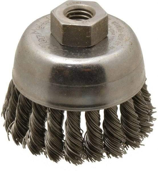 Weiler - 2-3/4" Diam, 1/2-13 Threaded Arbor, Steel Fill Cup Brush - 0.02 Wire Diam, 7/8" Trim Length, 14,000 Max RPM - Exact Tool & Supply