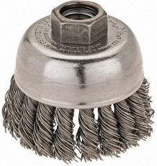 Weiler - 2-3/4" Diam, 5/8-11 Threaded Arbor, Steel Fill Cup Brush - 0.02 Wire Diam, 7/8" Trim Length, 14,000 Max RPM - Exact Tool & Supply