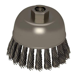 Weiler - 2-3/4" Diam, 5/8-11 Threaded Arbor, Stainless Steel Fill Cup Brush - 0.02 Wire Diam, 7/8" Trim Length, 14,000 Max RPM - Exact Tool & Supply