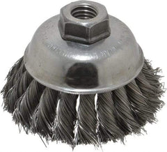 Weiler - 3-1/2" Diam, 5/8-11 Threaded Arbor, Steel Fill Cup Brush - 0.014 Wire Diam, 1-1/4" Trim Length, 9,000 Max RPM - Exact Tool & Supply