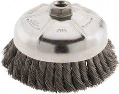 Weiler - 6" Diam, 5/8-11 Threaded Arbor, Steel Fill Cup Brush - 0.014 Wire Diam, 1-3/8" Trim Length, 6,600 Max RPM - Exact Tool & Supply