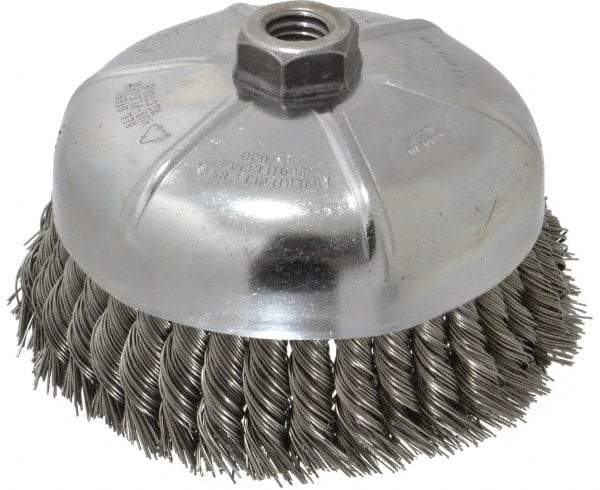 Weiler - 6" Diam, 5/8-11 Threaded Arbor, Steel Fill Cup Brush - 0.023 Wire Diam, 1-3/8" Trim Length, 6,600 Max RPM - Exact Tool & Supply