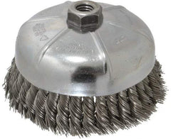 Weiler - 6" Diam, 5/8-11 Threaded Arbor, Steel Fill Cup Brush - 0.023 Wire Diam, 1-3/8" Trim Length, 6,600 Max RPM - Exact Tool & Supply