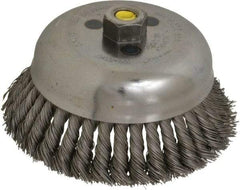 Weiler - 6" Diam, 5/8-11 Threaded Arbor, Steel Fill Cup Brush - 0.023 Wire Diam, 1-5/8" Trim Length, 6,000 Max RPM - Exact Tool & Supply