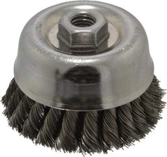 Weiler - 4" Diam, 5/8-11 Threaded Arbor, Steel Fill Cup Brush - 0.02 Wire Diam, 1-3/8" Trim Length, 9,000 Max RPM - Exact Tool & Supply