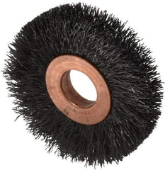 Weiler - 2" OD, 1/2" Arbor Hole, Crimped Steel Wheel Brush - 3/8" Face Width, 1/2" Trim Length, 0.008" Filament Diam, 20,000 RPM - Exact Tool & Supply