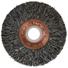 Weiler - 2" OD, 1/2" Arbor Hole, Crimped Steel Wheel Brush - 3/8" Face Width, 1/2" Trim Length, 0.0118" Filament Diam, 20,000 RPM - Exact Tool & Supply
