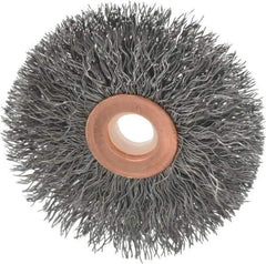 Weiler - 2-1/2" OD, 1/2" Arbor Hole, Crimped Steel Wheel Brush - 1/2" Face Width, 3/4" Trim Length, 0.0118" Filament Diam, 20,000 RPM - Exact Tool & Supply