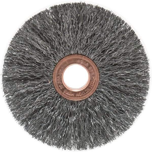 Weiler - 3" OD, 1/2" Arbor Hole, Crimped Steel Wheel Brush - 5/8" Face Width, 1" Trim Length, 0.008" Filament Diam, 20,000 RPM - Exact Tool & Supply