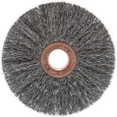 Weiler - 3" OD, 1/2" Arbor Hole, Crimped Steel Wheel Brush - 5/8" Face Width, 1" Trim Length, 0.008" Filament Diam, 20,000 RPM - Exact Tool & Supply