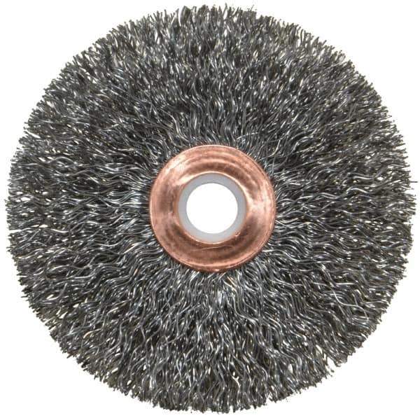 Weiler - 3" OD, 1/2" Arbor Hole, Crimped Steel Wheel Brush - 5/8" Face Width, 1" Trim Length, 0.0118" Filament Diam, 20,000 RPM - Exact Tool & Supply