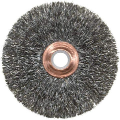 Weiler - 3" OD, 1/2" Arbor Hole, Crimped Steel Wheel Brush - 5/8" Face Width, 1" Trim Length, 0.0118" Filament Diam, 20,000 RPM - Exact Tool & Supply
