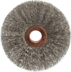 Weiler - 3" OD, 1/2" Arbor Hole, Crimped Stainless Steel Wheel Brush - 5/8" Face Width, 1" Trim Length, 0.006" Filament Diam, 20,000 RPM - Exact Tool & Supply