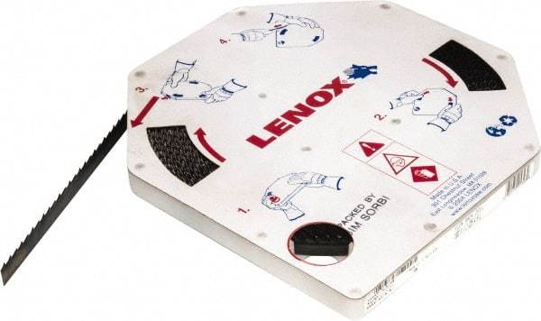 Lenox - 1/2" x 100' x 0.025" Carbon Steel Band Saw Blade Coil Stock - 4 TPI, Toothed Edge, Hook Form, Raker Set, Flexible Back, Constant Pitch, Contour Cutting - Exact Tool & Supply
