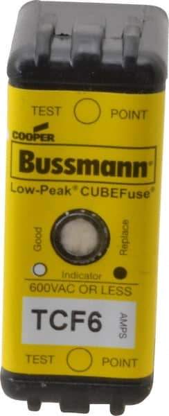 Cooper Bussmann - 300 VDC, 600 VAC, 6 Amp, Time Delay General Purpose Fuse - Plug-in Mount, 2-7/64" OAL, 100 at DC, 200 (CSA RMS), 300 (UL RMS) kA Rating - Exact Tool & Supply