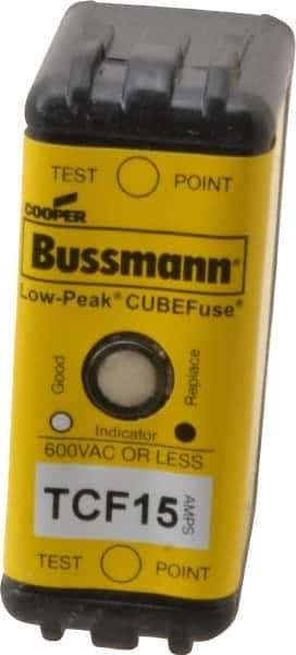 Cooper Bussmann - 300 VDC, 600 VAC, 15 Amp, Time Delay General Purpose Fuse - Plug-in Mount, 1-7/8" OAL, 100 at DC, 200 (CSA RMS), 300 (UL RMS) kA Rating - Exact Tool & Supply