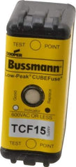 Cooper Bussmann - 300 VDC, 600 VAC, 15 Amp, Time Delay General Purpose Fuse - Plug-in Mount, 1-7/8" OAL, 100 at DC, 200 (CSA RMS), 300 (UL RMS) kA Rating - Exact Tool & Supply