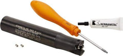 Kennametal - 25mm Cut Diam, 0.059" Max Depth, 25mm Shank Diam, Cylindrical Shank Indexable High-Feed Helical End Mill - Screw Holding Method, WOEJ090512.. Insert, KF2X Toolholder, Through Coolant - Exact Tool & Supply