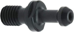 Parlec - BT/A Style, BT40 Taper, M16x2 Thread, 45° Angle Radius, Standard Retention Knob - 2-1/4" OAL, 0.588" Knob Diam, 0.24" Flange Thickness, 1.265" from Knob to Flange, 0.669" Pilot Diam, 0.172" Coolant Hole, Through Coolant - Exact Tool & Supply