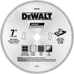 DeWALT - 7" Diam, 5/8 & 7/8" Arbor Hole Diam, Wet & Dry Cut Saw Blade - Diamond-Tipped, Straight Action, Standard Round Arbor - Exact Tool & Supply