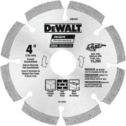 DeWALT - 4" Diam, 5/8 & 7/8" Arbor Hole Diam, 8 Tooth Wet & Dry Cut Saw Blade - Diamond-Tipped, Straight Action, Standard Round Arbor - Exact Tool & Supply