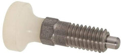 Vlier - M6x1.0, 13mm Thread Length, 0.118" Max Plunger Diam, 0.11 Lb Init to 0.34 Lb Final End Force, Knob Handle Plunger - Delrin Knob, 0.63" Body Length, 1/2" Length Under Head/Shoulder, 0.118" Plunger Projection - Exact Tool & Supply