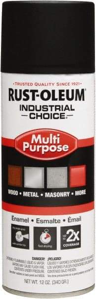 Rust-Oleum - Black, Flat, Enamel Spray Paint - 8 to 12 Sq Ft per Can, 16 oz Container, Use on Drums, Equipment & Color Coding, Furniture, Ladders, Lockers, Motors, Stenciling, Tools - Exact Tool & Supply