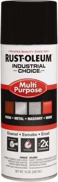 Rust-Oleum - Black, Gloss, Enamel Spray Paint - 8 to 12 Sq Ft per Can, 16 oz Container, Use on Drums, Equipment & Color Coding, Furniture, Ladders, Lockers, Motors, Stenciling, Tools - Exact Tool & Supply