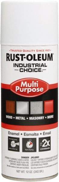 Rust-Oleum - White, Flat, Enamel Spray Paint - 8 to 12 Sq Ft per Can, 16 oz Container, Use on Drums, Equipment & Color Coding, Furniture, Ladders, Lockers, Motors, Stenciling, Tools - Exact Tool & Supply