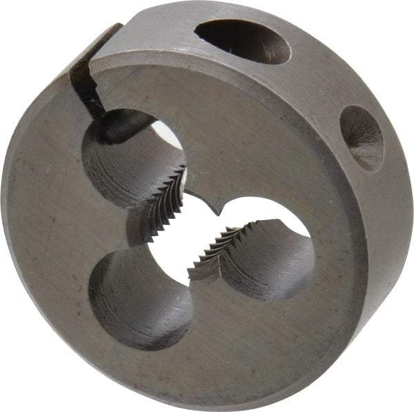 Made in USA - 1/4-28 UNF Thread, 1" Outside Diam High Speed Steel Round Die - 3/8" Thick, Right Hand Thread, Adjustable - Exact Tool & Supply