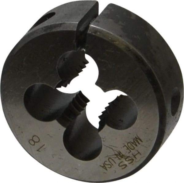 Made in USA - 5/16-18 UNC Thread, 1" Outside Diam High Speed Steel Round Die - 3/8" Thick, Right Hand Thread, Adjustable - Exact Tool & Supply
