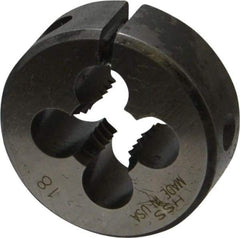 Made in USA - 5/16-18 UNC Thread, 1" Outside Diam High Speed Steel Round Die - 3/8" Thick, Right Hand Thread, Adjustable - Exact Tool & Supply
