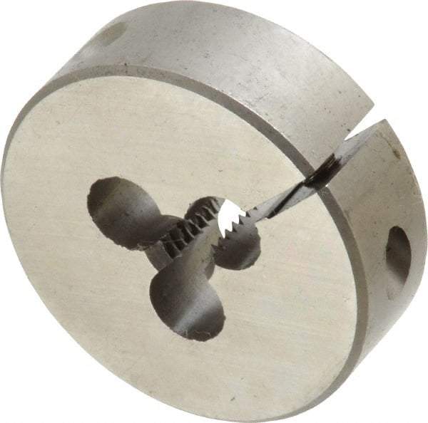 Made in USA - 1/4-20 UNC Thread, 1-1/2" Outside Diam High Speed Steel Round Die - 1/2" Thick, Right Hand Thread, Adjustable - Exact Tool & Supply
