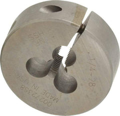 Made in USA - 1/4-28 UNF Thread, 1-1/2" Outside Diam High Speed Steel Round Die - 1/2" Thick, Right Hand Thread, Adjustable - Exact Tool & Supply