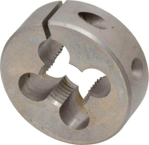Made in USA - 9/16-18 UNF Thread, 1-1/2" Outside Diam High Speed Steel Round Die - 1/2" Thick, Right Hand Thread, Adjustable - Exact Tool & Supply