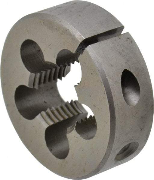 Made in USA - 5/8-18 UNF Thread, 1-1/2" Outside Diam High Speed Steel Round Die - 1/2" Thick, Right Hand Thread, Adjustable - Exact Tool & Supply