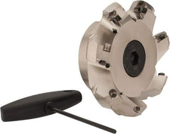 Seco - 4" Cut Diam, 1-1/2" Arbor Hole, 0.295" Max Depth of Cut, 45° Indexable Chamfer & Angle Face Mill - 7 Inserts, SE.X 1505 Insert, Right Hand Cut, 7 Flutes, Through Coolant, Series QuattroMill 15 - Exact Tool & Supply