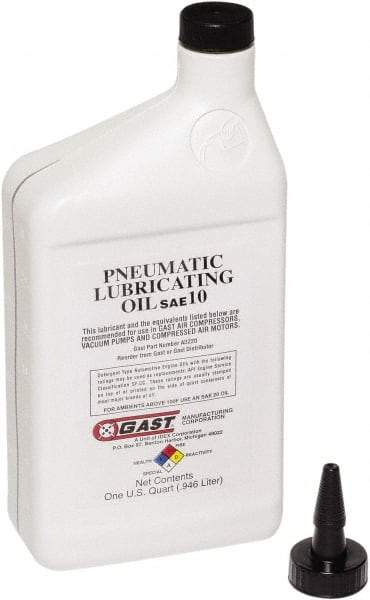 Gast - 1 Qt Air Compressor Lubricating Oil - Use with Gast Lubricated Vacuum Pumps, Air Compressors and Air Motors - Exact Tool & Supply