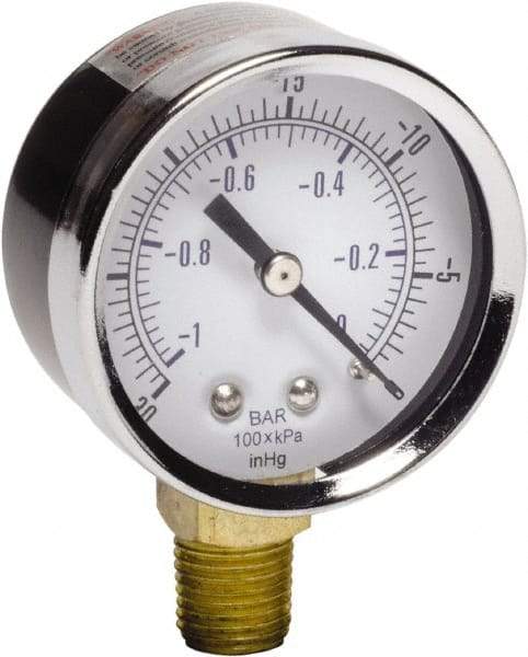 Gast - 1/4 NPT Air Compressor Vacuum Gauge - 2" Diam, Use with Gast 0211/0523 Rotary Vane Units - Exact Tool & Supply