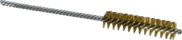 Made in USA - 3/8" Diam Helical Brass Tube Brush - Double Spiral, 0.005" Filament Diam, 1-1/2" Brush Length, 4" OAL, 1/8" Diam Galvanized Steel Shank - Exact Tool & Supply