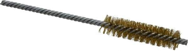 Made in USA - 1/2" Diam Helical Brass Tube Brush - Double Spiral, 0.006" Filament Diam, 2" Brush Length, 5" OAL, 0.162" Diam Galvanized Steel Shank - Exact Tool & Supply